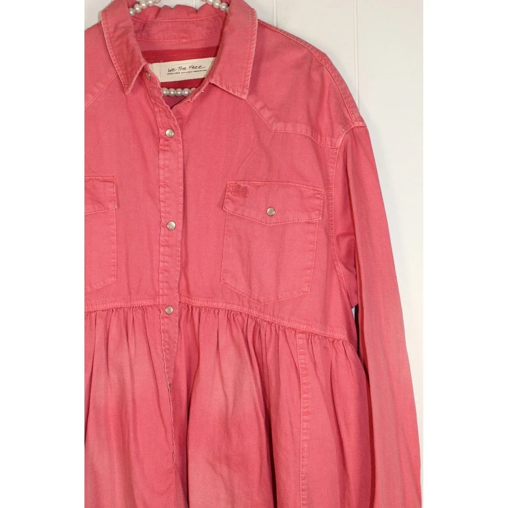 Free People NEW DYLAN Babydoll PINK‎ LOVE Snap button Top XL